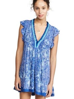 Poupette St. Barth Sasha Cover Up Mini Dress Blue Paisley